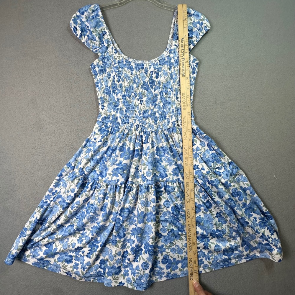 Hollister Cottagecore Floral Mini Dress Smocked Tiered Ruffle Cap Sleeve Medium - Picture 6 of 14